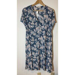 NWT Ann Taylor LOFT Plus Dress Fit Flare Button Front Blue Pink Floral 14 New